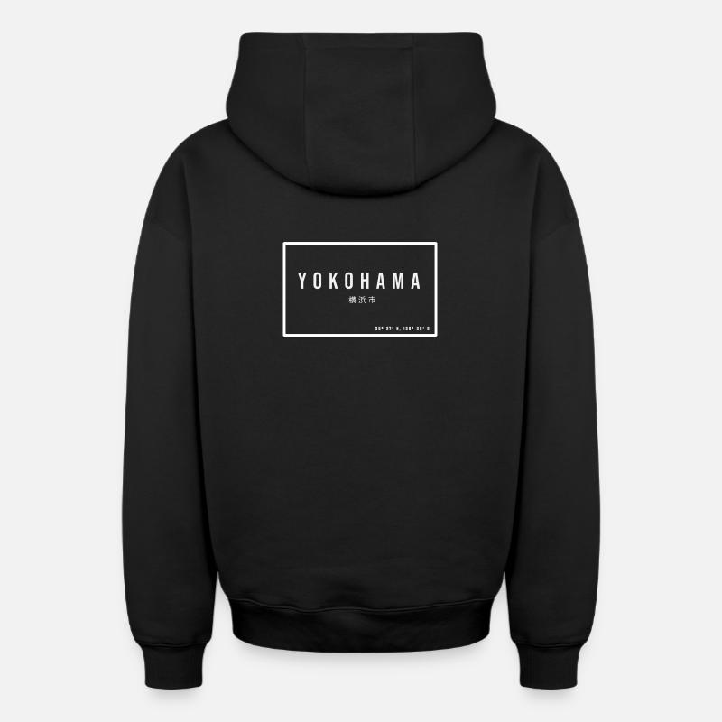 Yokohama - Sweat à capuche unisexe zippé oversize épais SPREAD - noir