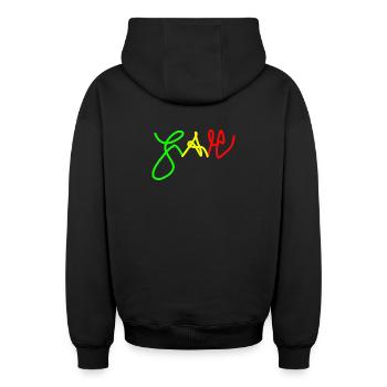 Jah en Trio couleurs Rouge Or Vert - Sweat à capuche unisexe zippé oversize épais SPREAD - noir - Dos - AI Model Male 185 dark (185cm)