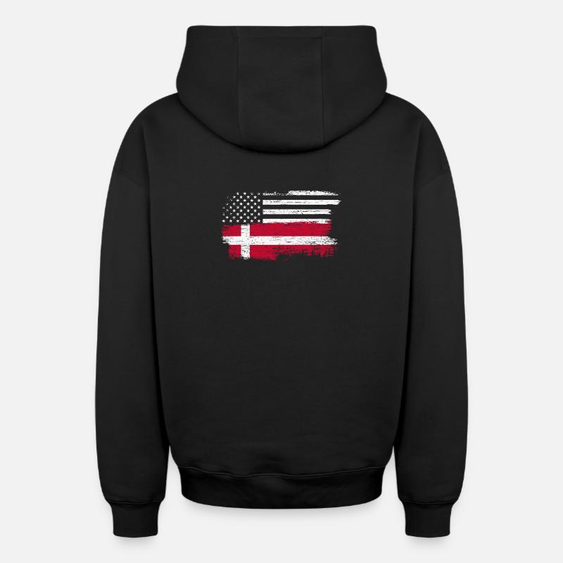 Grunge US Drapeau Danois Fusion - Sweat à capuche unisexe zippé oversize épais SPREAD - noir