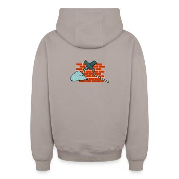 Mur A Joint Clou Et Truelle - Sweat à capuche unisexe zippé oversize épais SPREAD - taupe - Dos - AI Model Male 178 light (178cm)