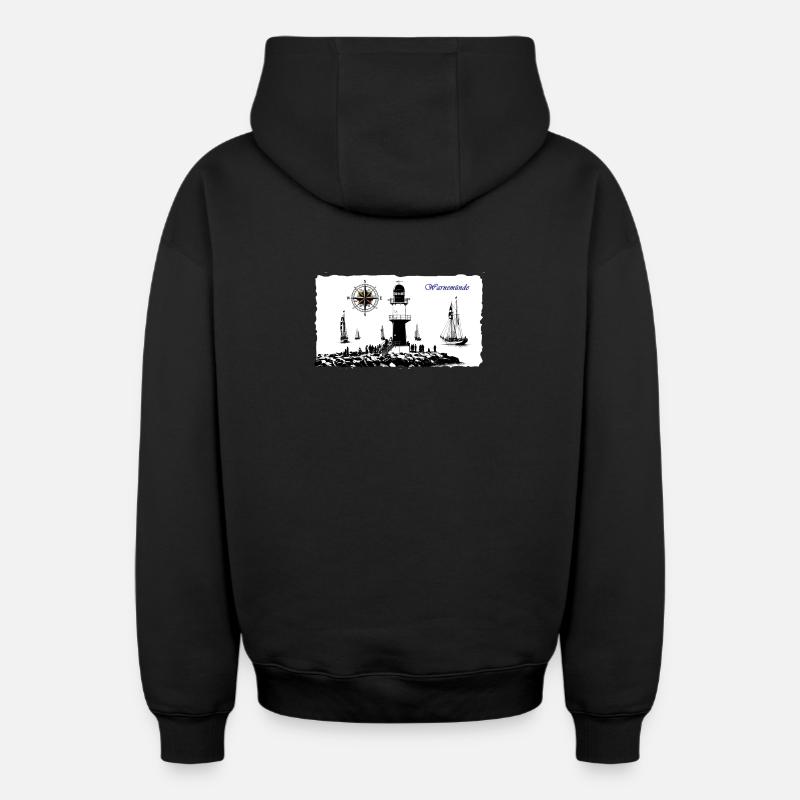 Warnemünde Leuchtturm Kompass Edition - Oversized Heavyweight Unisex Zip Hoodie - Schwarz