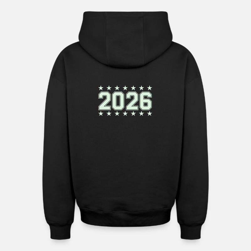 2026 Retro Blockschrift mit Sternen - Oversized Heavyweight Unisex Zip Hoodie - Schwarz