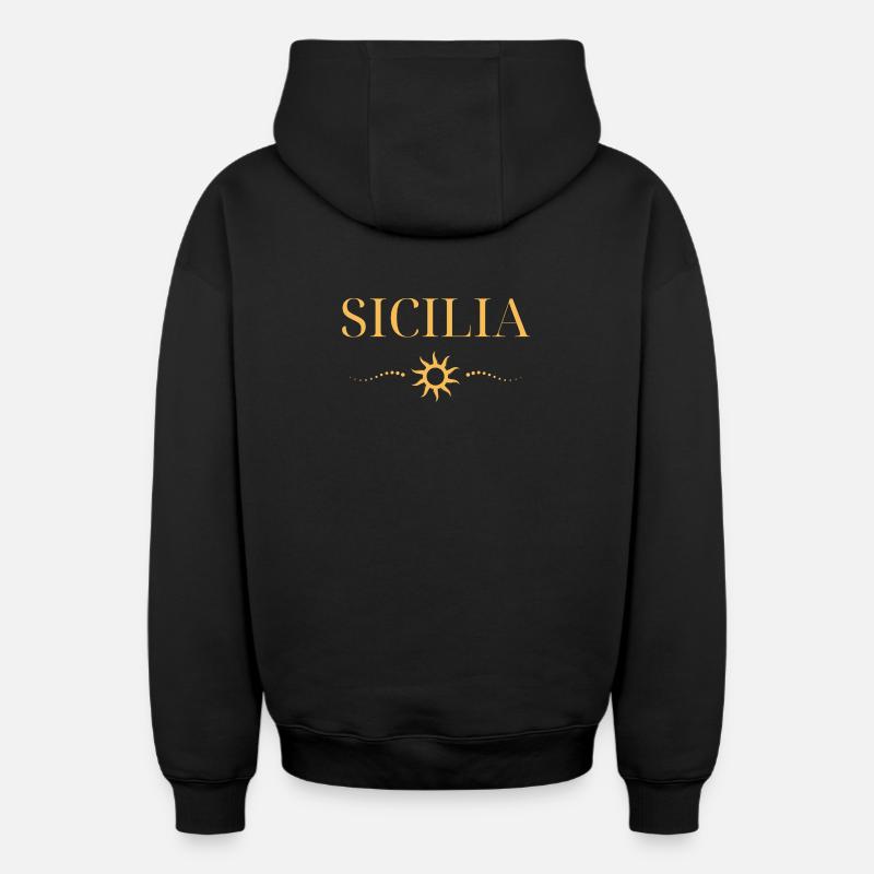 Soleil sicilien motif côtier - Sweat à capuche unisexe zippé oversize épais SPREAD - noir
