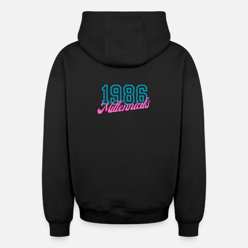 1986 Millennials Rétro Numérique Design - Sweat à capuche unisexe zippé oversize épais SPREAD - noir