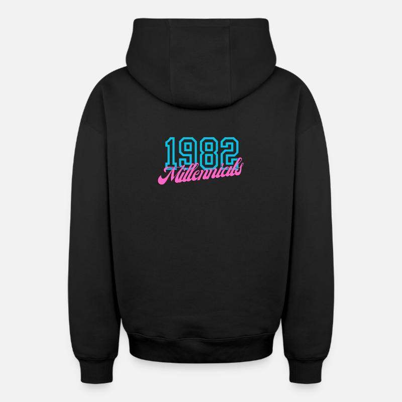 1982 Millennial Retro Numeric Design - Sweat à capuche unisexe zippé oversize épais SPREAD - noir