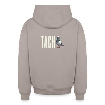 T-Shirt Ruhrpott Tach Dialekt Taube Ruhrgebiet - Oversized Heavyweight Unisex Zip Hoodie - Taupe - Hinten - AI Model Male 178 light (178cm)
