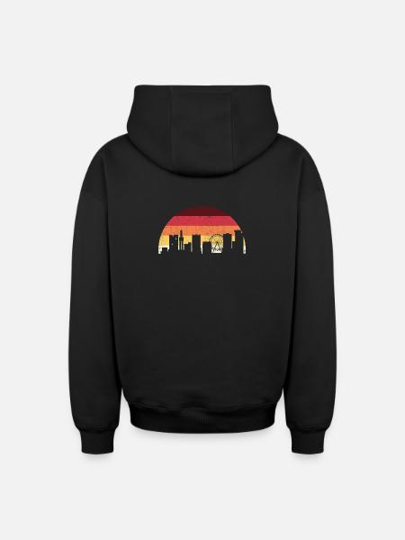 Sunset Skyline with Ferris Wheel - Oversized Heavyweight Unisex Zip Hoodie - black