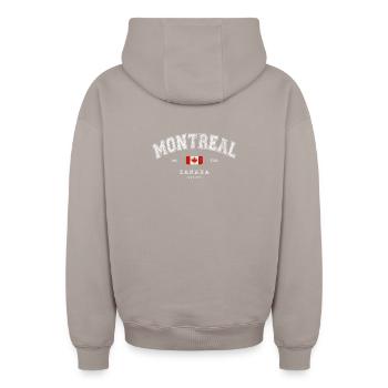 Montreal Canada - Oversized Heavyweight Unisex Zip Hoodie - taupe - Back - AI Model Male 178 light (178cm)