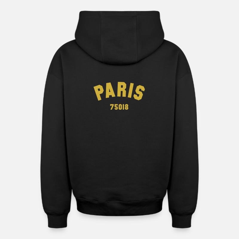 PARIS Arrondissement - Sweat à capuche unisexe zippé oversize épais SPREAD - noir