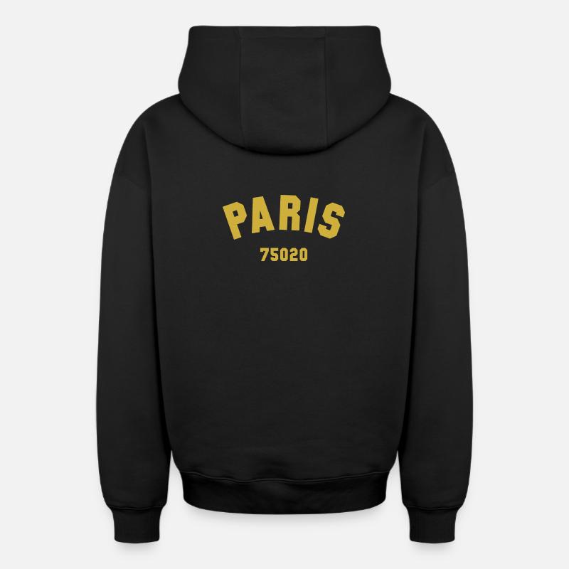20e arrondissement de PARIS - Sweat à capuche unisexe zippé oversize épais SPREAD - noir