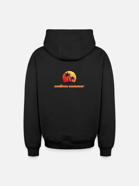 Endless Summer – Sunset & Palm Trees - Oversized Heavyweight Unisex Zip Hoodie - black