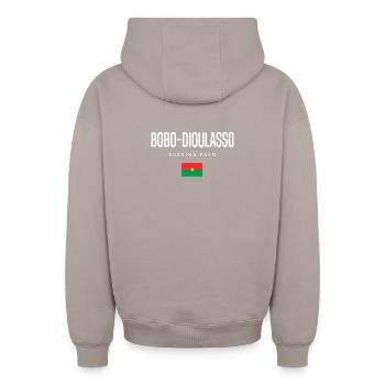 Bobo-Dioulasso Burkina Faso - Sweat à capuche unisexe zippé oversize épais SPREAD - taupe - Dos - AI Model Male 178 light (178cm)