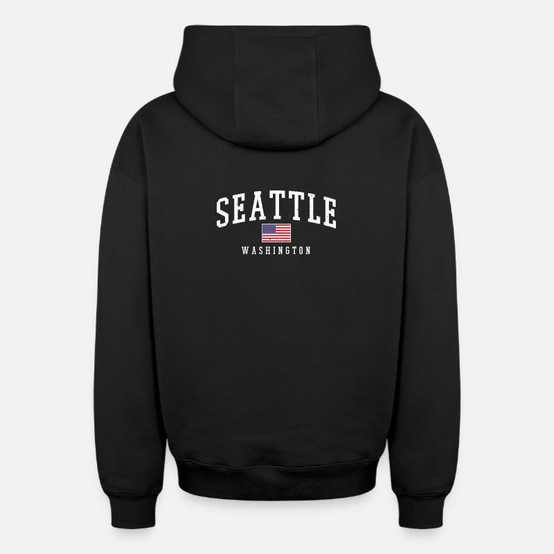 Seattle Washington - Sweat à capuche unisexe zippé oversize épais SPREAD - noir