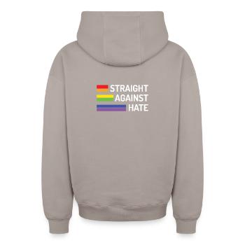 Pride Month - Straight Against Hate - Oversized Heavyweight Unisex Zip Hoodie - taupe - Back - AI Model Male 178 light (178cm)