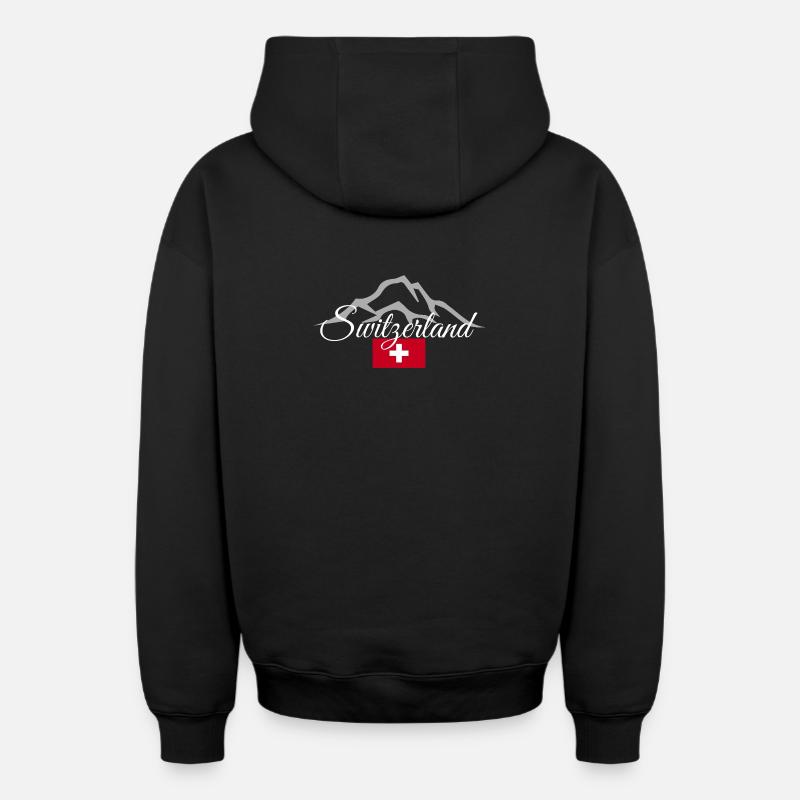 Drapeau suisse - Sweat à capuche unisexe zippé oversize épais SPREAD - noir