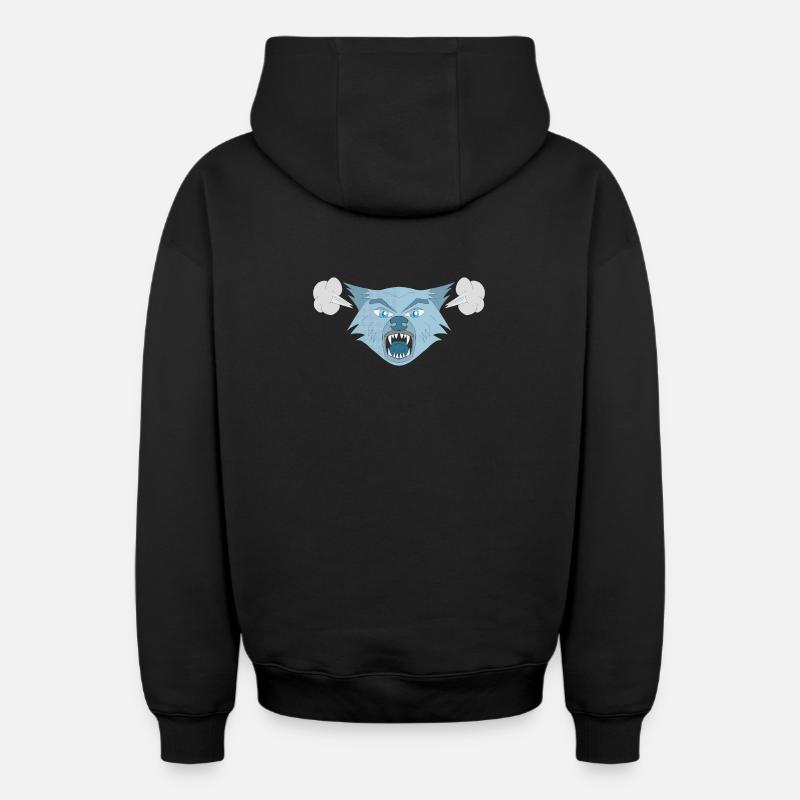 Loup en colère - Sweat à capuche unisexe zippé oversize épais SPREAD - noir