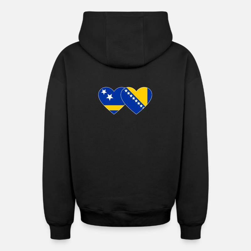 Curaçao_Bosnien_Flagge_Herz - Sweat à capuche unisexe zippé oversize épais SPREAD - noir