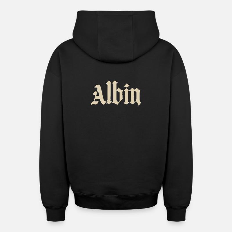 Abhin in Gothic Script - Oversized Heavyweight Unisex Zip Hoodie - black