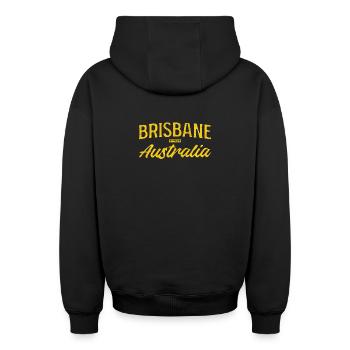 Typographie jaune de Brisbane, Australie - Sweat à capuche unisexe zippé oversize épais SPREAD - noir - Dos - AI Model Male 185 dark (185cm)