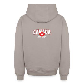 Canada Patriotic Maple Leaf Design - Oversized Heavyweight Unisex Zip Hoodie - taupe - Back - AI Model Male 178 light (178cm)