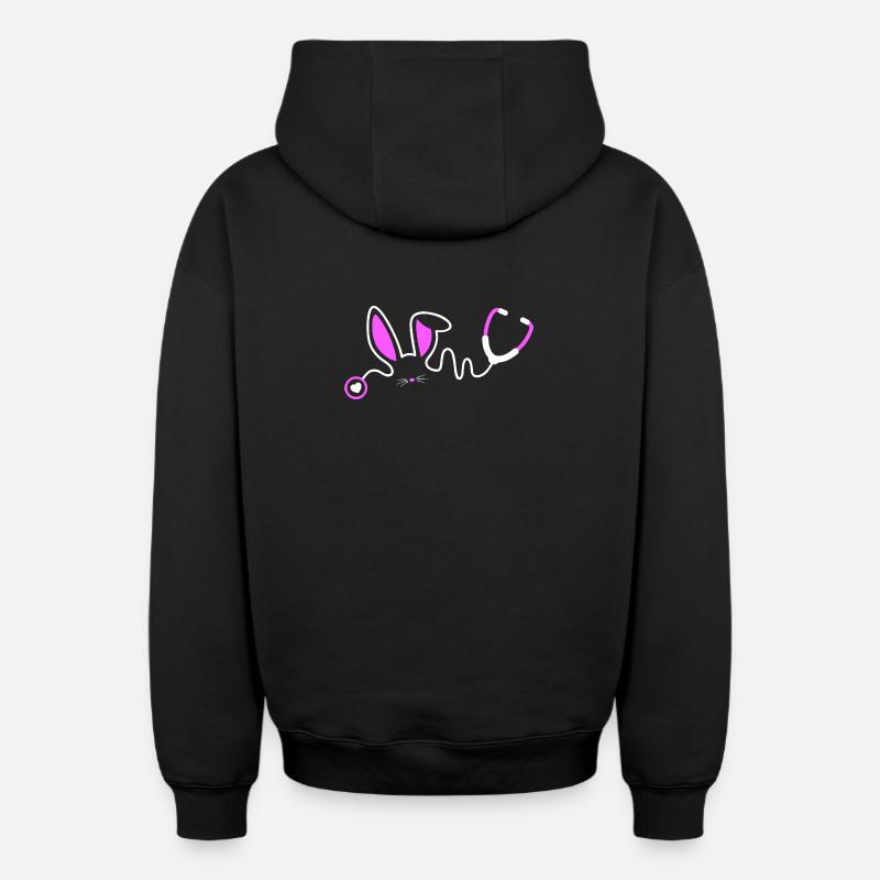 Fantaisie de lapin stéthoscope - Sweat à capuche unisexe zippé oversize épais SPREAD - noir