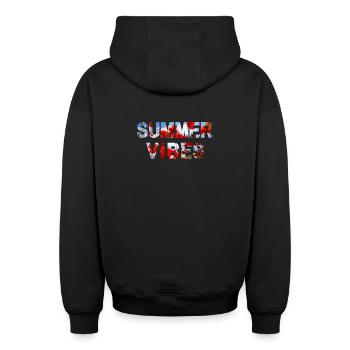 Ambiance estivale Coquelicot - Sweat à capuche unisexe zippé oversize épais SPREAD - noir - Dos - AI Model Male 185 dark (185cm)