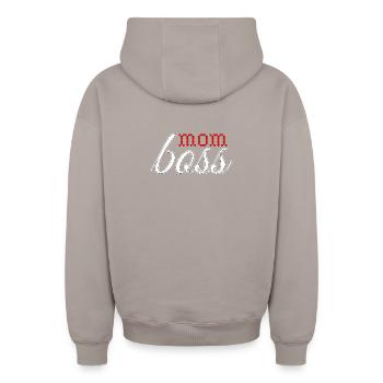 Heartfelt love design in red and white - Oversized Heavyweight Unisex Zip Hoodie - taupe - Back - AI Model Male 178 light (178cm)
