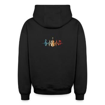 Cello Heartbeat Cellist Cello Cellist - Oversized Heavyweight Unisex Zip Hoodie - black - Back - AI Model Male 185 dark (185cm)