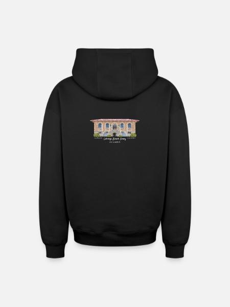 Los Angeles, Hand Drawing Cahuenga Library, - Oversized Heavyweight Unisex Zip Hoodie - black