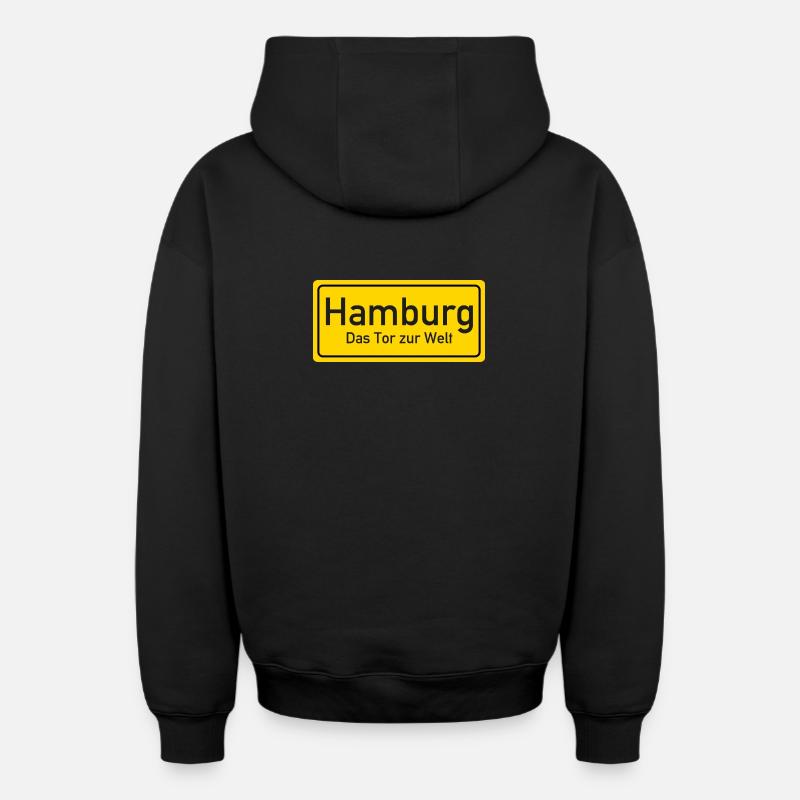 Hamburger Ortsschild Deutschland - Oversized Heavyweight Unisex Zip Hoodie - Schwarz