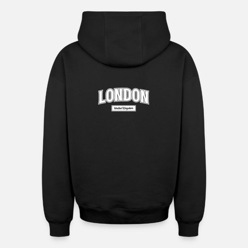 Londres Royaume-Uni Angleterre - Sweat à capuche unisexe zippé oversize épais SPREAD - noir