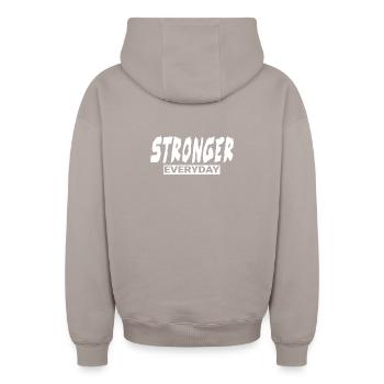 Plus fort cadeau de gymnastique drôle au quotidien - Sweat à capuche unisexe zippé oversize épais SPREAD - taupe - Dos - AI Model Male 178 light (178cm)