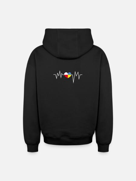 Heartbeat Poland Ukraine - Oversized Heavyweight Unisex Zip Hoodie - black