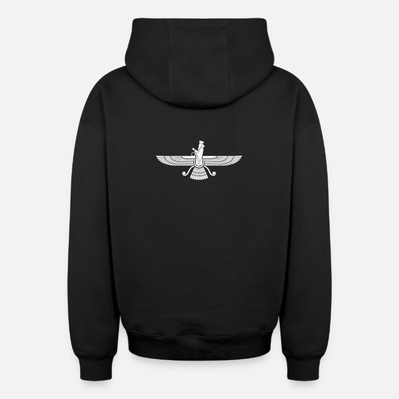 Symbole de l’aile Faravahar Perse - Sweat à capuche unisexe zippé oversize épais SPREAD - noir