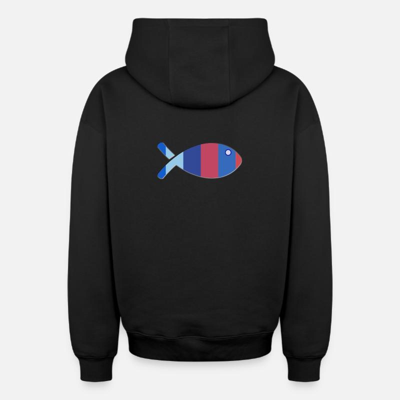 POISSON - Sweat à capuche unisexe zippé oversize épais SPREAD - noir