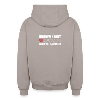 Broken Heart würde Anti Valentine nicht empfehlen - Oversized Heavyweight Unisex Zip Hoodie - Taupe - Hinten - AI Model Male 178 light (178cm)
