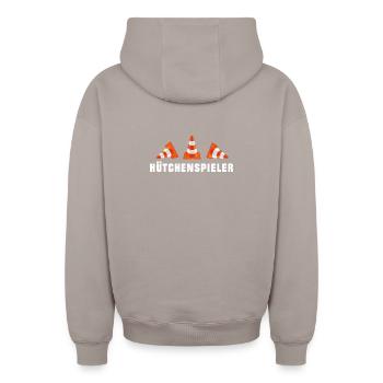 Hütchenspieler - Straßenbau (1) - Oversized Heavyweight Unisex Zip Hoodie - Taupe - Hinten - AI Model Male 178 light (178cm)