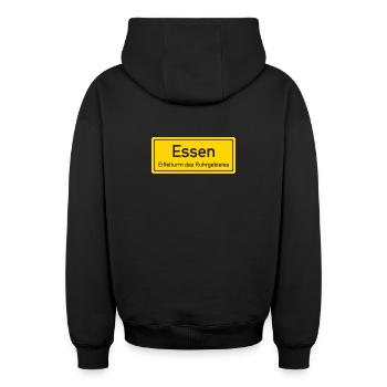 Essen place name germany - Oversized Heavyweight Unisex Zip Hoodie - black - Back - AI Model Male 185 dark (185cm)