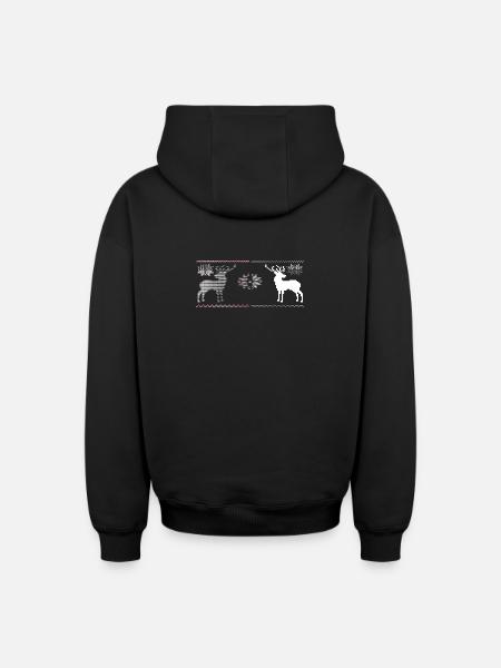 Christmas, Reindeer - Oversized Heavyweight Unisex Zip Hoodie - black