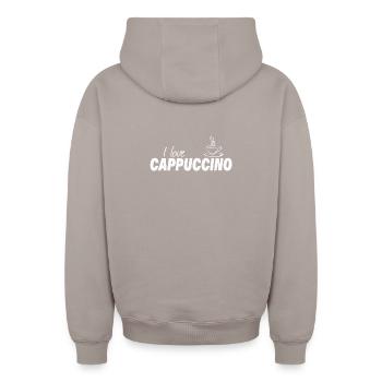 J’ADORE LE CAPPUCCINO - Sweat à capuche unisexe zippé oversize épais SPREAD - taupe - Dos - AI Model Male 178 light (178cm)