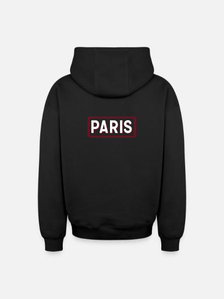 PARIS Retro 3D Weiß-Rot-Typografie - Oversized Heavyweight Unisex Zip Hoodie - Schwarz