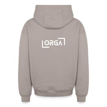 Orga - Team Member - Staff - Organizer - Crew - Oversized Heavyweight Unisex Zip Hoodie - taupe - Back - AI Model Male 178 light (178cm)