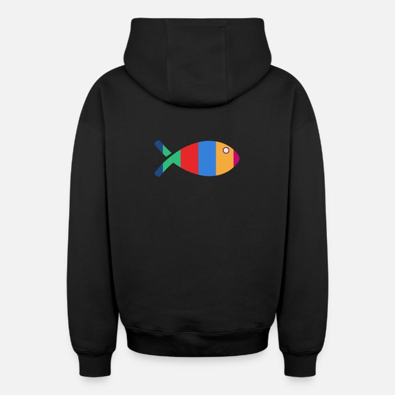 POISSON - Sweat à capuche unisexe zippé oversize épais SPREAD - noir