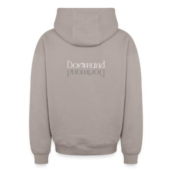 Dortmunder Wortmarken-Spiegel - Oversized Heavyweight Unisex Zip Hoodie - Taupe - Hinten - AI Model Male 178 light (178cm)