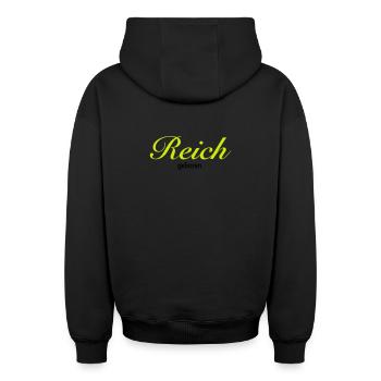Reich geboren - Oversized Heavyweight Unisex Zip Hoodie - Schwarz - Hinten - AI Model Male 185 dark (185cm)