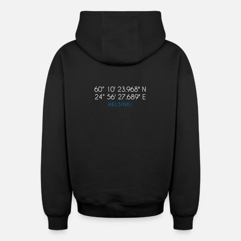 Coordonnées Helsinki Finlande - Sweat à capuche unisexe zippé oversize épais SPREAD - noir