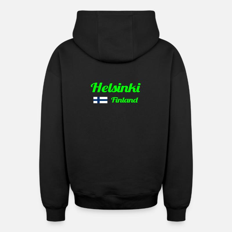 Helsinki, Finlande - Imprimés élégants - Sweat à capuche unisexe zippé oversize épais SPREAD - noir
