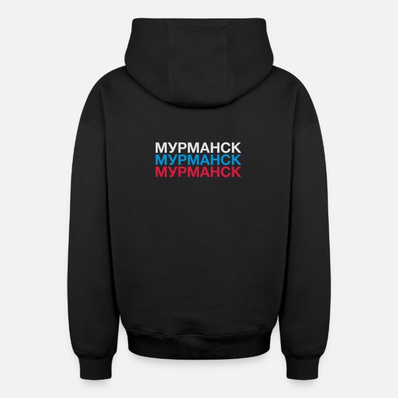 MOURMANSK Russie Drapeau cyrillique - Sweat à capuche unisexe zippé oversize épais SPREAD - noir