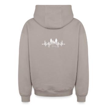 Silhouette de coeur familial avec pouls - Sweat à capuche unisexe zippé oversize épais SPREAD - taupe - Dos - AI Model Male 178 light (178cm)