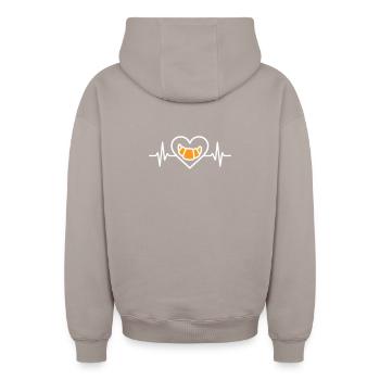 Croissant Cœur Petit Déjeuner Gourmand - Sweat à capuche unisexe zippé oversize épais SPREAD - taupe - Dos - AI Model Male 178 light (178cm)